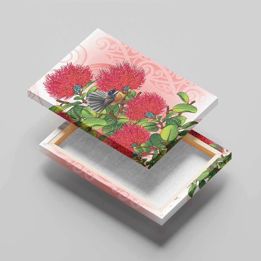 New Zealand Fantail Canvas Wall Art Maori Koru With Pohutukawa Flowers - Polynesian Pride
