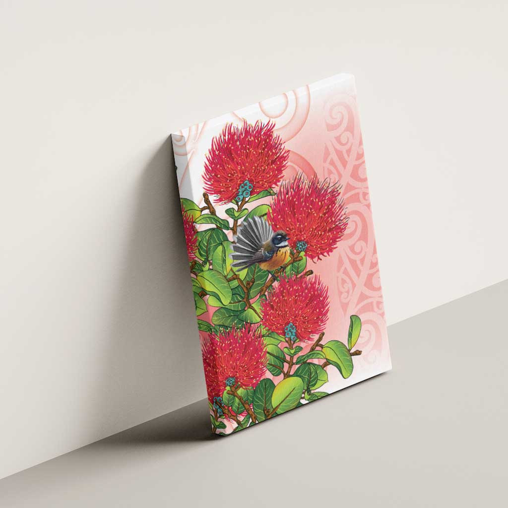 New Zealand Fantail Canvas Wall Art Maori Koru With Pohutukawa Flowers - Polynesian Pride