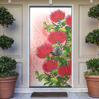 New Zealand Fantail Door Cover Maori Koru With Pohutukawa Flowers LT05 Red - Polynesian Pride