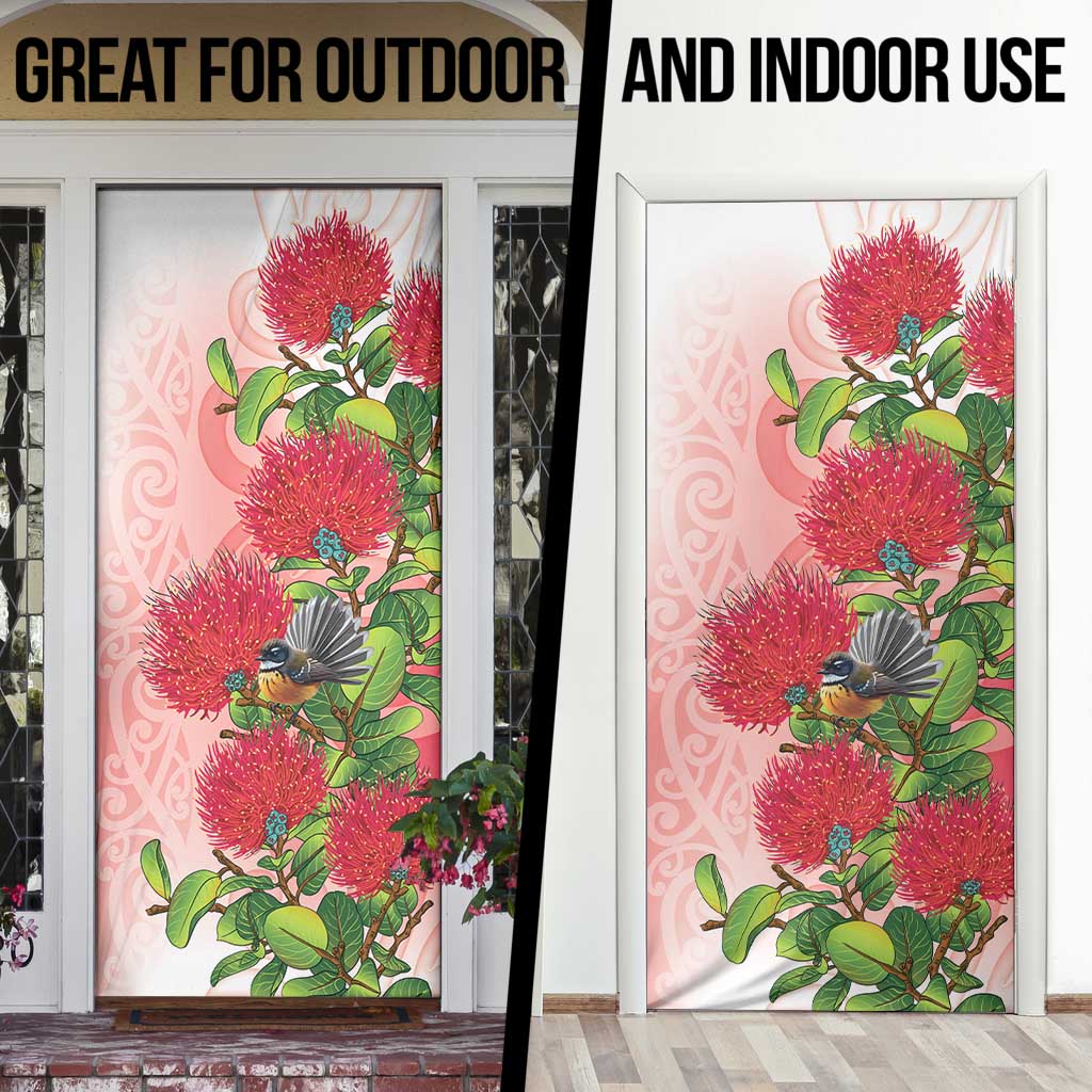 New Zealand Fantail Door Cover Maori Koru With Pohutukawa Flowers LT05 - Polynesian Pride