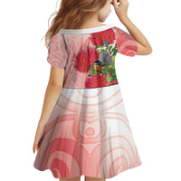New Zealand Fantail Family Matching Off Shoulder Short Dress and Hawaiian Shirt Maori Koru With Pohutukawa Flowers LT05 - Polynesian Pride