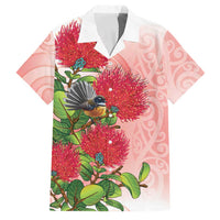 New Zealand Fantail Family Matching Off Shoulder Short Dress and Hawaiian Shirt Maori Koru With Pohutukawa Flowers LT05 Dad's Shirt - Short Sleeve Red - Polynesian Pride