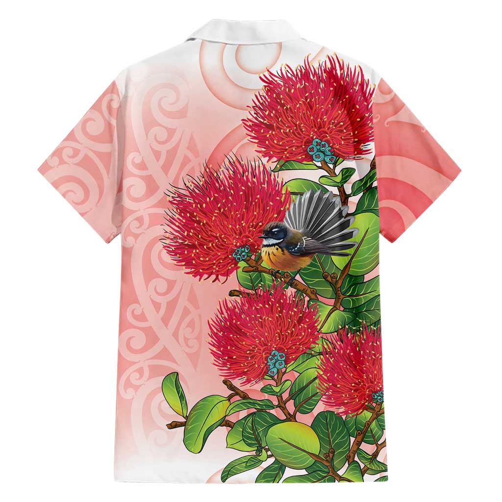 New Zealand Fantail Family Matching Off Shoulder Short Dress and Hawaiian Shirt Maori Koru With Pohutukawa Flowers LT05 - Polynesian Pride