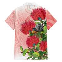 New Zealand Fantail Family Matching Off Shoulder Short Dress and Hawaiian Shirt Maori Koru With Pohutukawa Flowers LT05 - Polynesian Pride