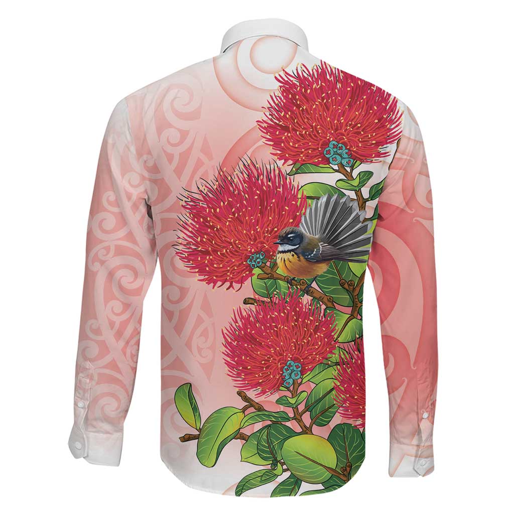 New Zealand Fantail Family Matching Off Shoulder Short Dress and Hawaiian Shirt Maori Koru With Pohutukawa Flowers LT05 - Polynesian Pride