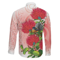 New Zealand Fantail Family Matching Off Shoulder Short Dress and Hawaiian Shirt Maori Koru With Pohutukawa Flowers LT05 - Polynesian Pride