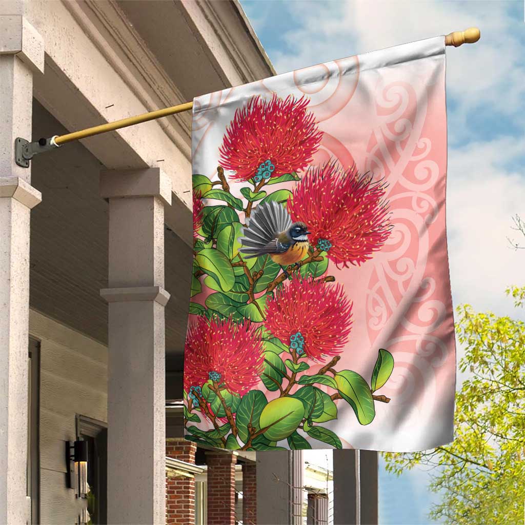 New Zealand Fantail Garden Flag Maori Koru With Pohutukawa Flowers LT05 House Flag Red - Polynesian Pride