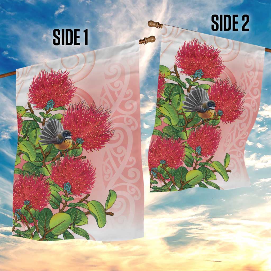 New Zealand Fantail Garden Flag Maori Koru With Pohutukawa Flowers LT05 - Polynesian Pride