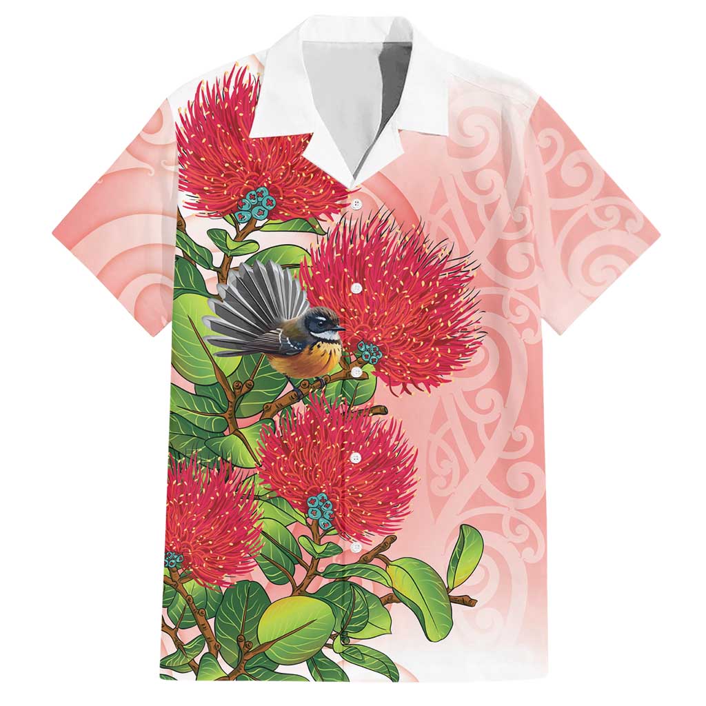 New Zealand Fantail Hawaiian Shirt Maori Koru With Pohutukawa Flowers LT05 Red - Polynesian Pride