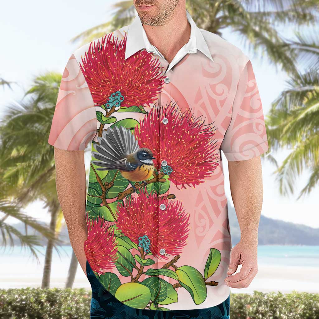 New Zealand Fantail Hawaiian Shirt Maori Koru With Pohutukawa Flowers LT05 - Polynesian Pride