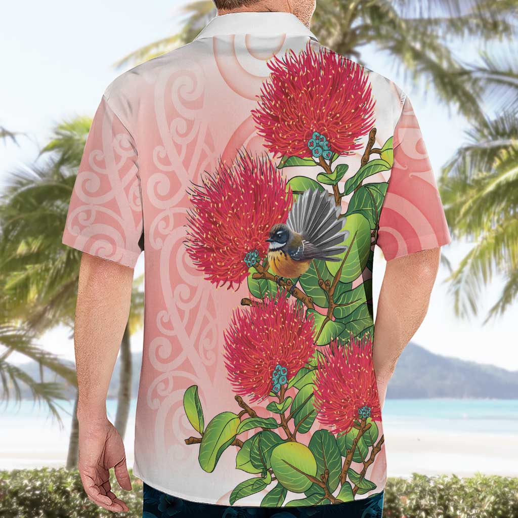 New Zealand Fantail Hawaiian Shirt Maori Koru With Pohutukawa Flowers LT05 - Polynesian Pride