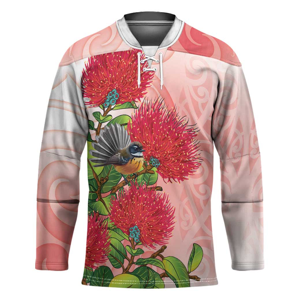 New Zealand Fantail Hockey Jersey Maori Koru With Pohutukawa Flowers - Polynesian Pride