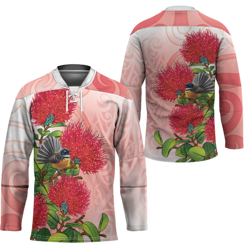 New Zealand Fantail Hockey Jersey Maori Koru With Pohutukawa Flowers - Polynesian Pride