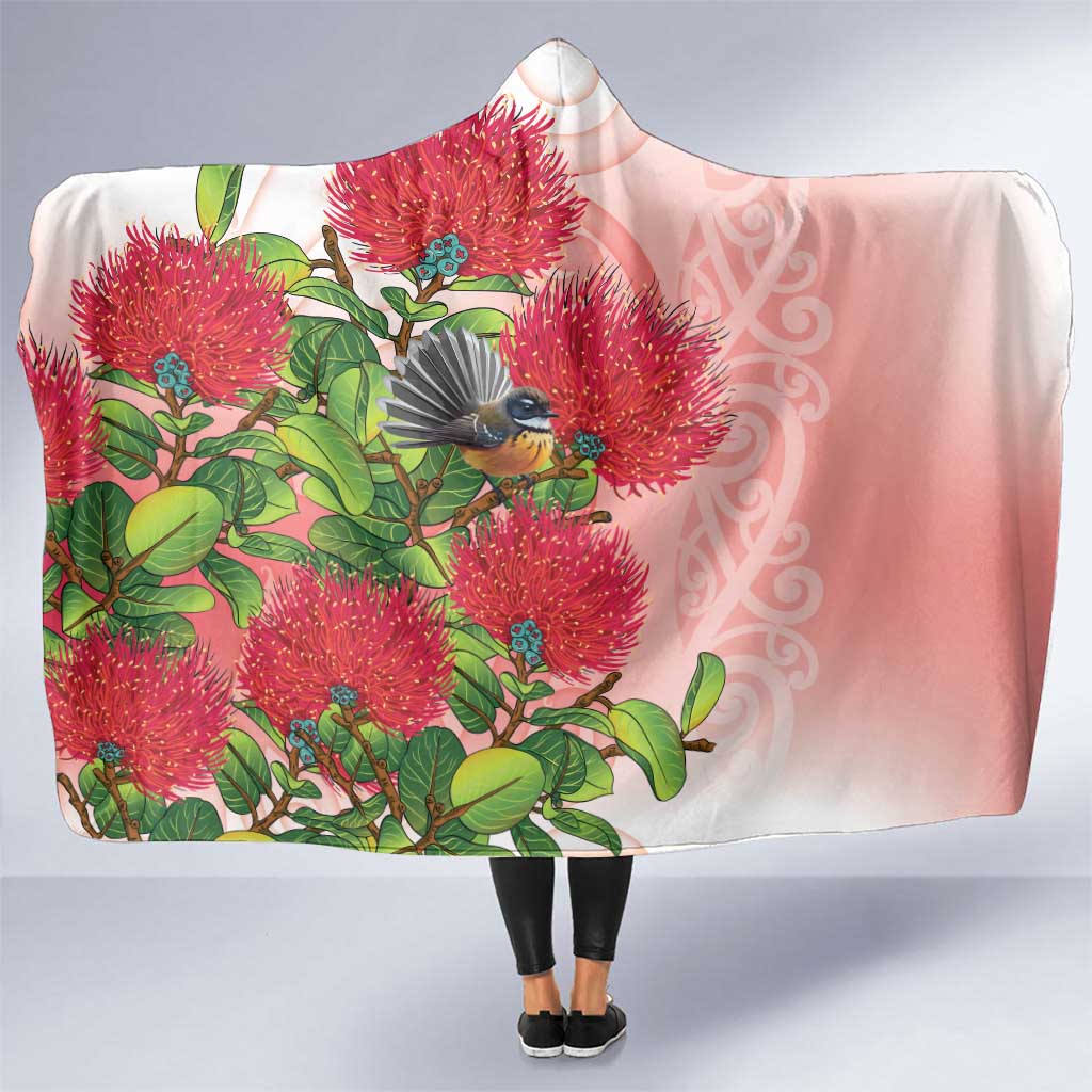New Zealand Fantail Hooded Blanket Maori Koru With Pohutukawa Flowers - Polynesian Pride