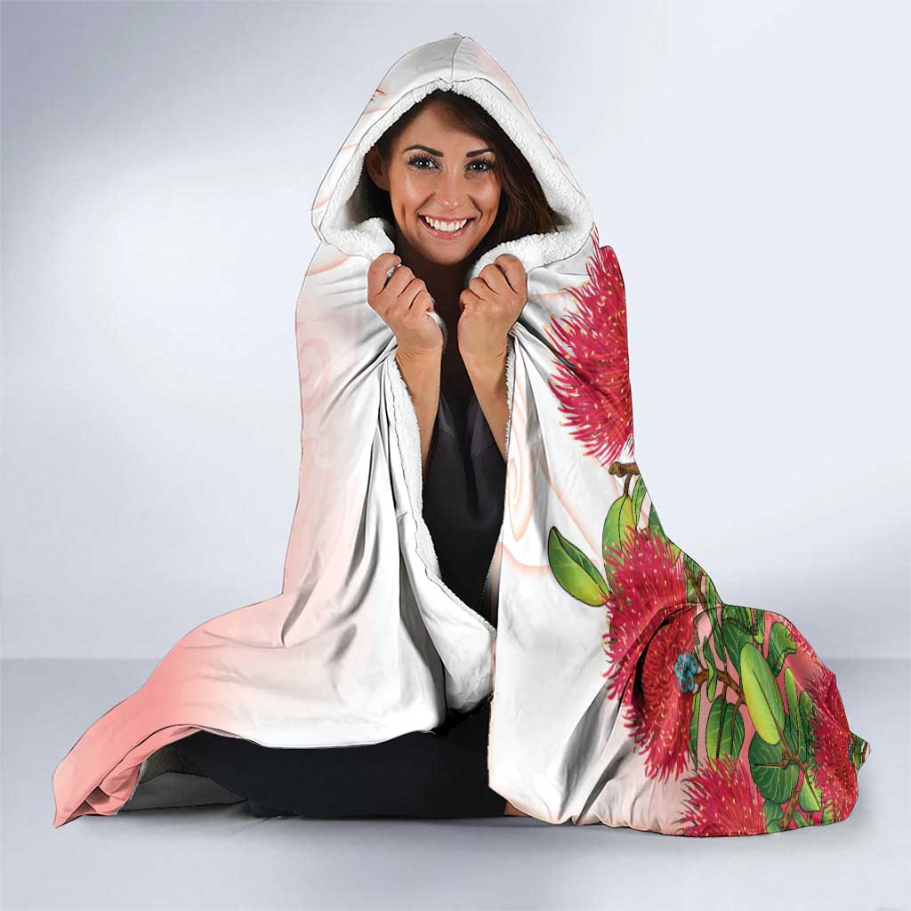 New Zealand Fantail Hooded Blanket Maori Koru With Pohutukawa Flowers LT05 - Polynesian Pride
