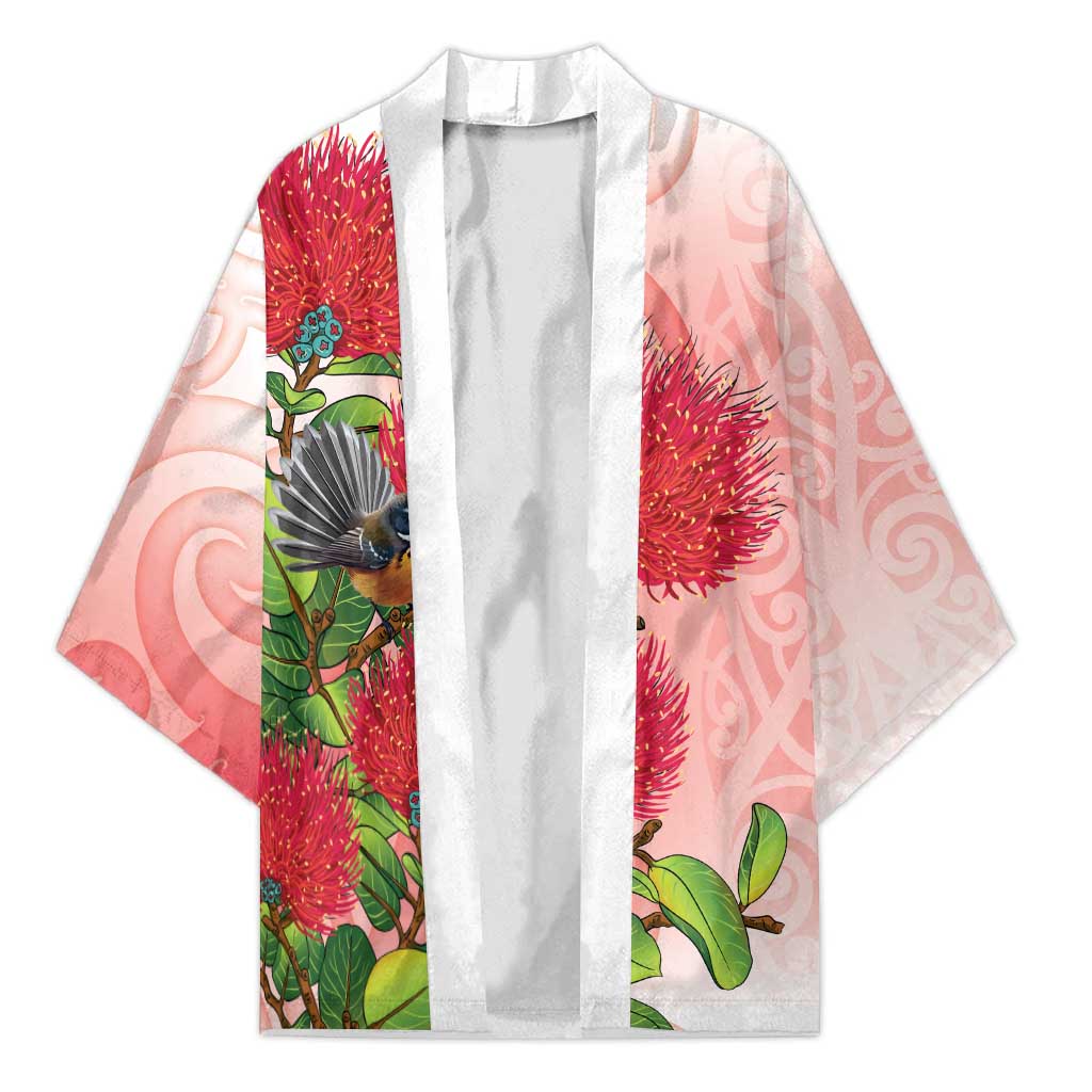 New Zealand Fantail Kimono Maori Koru With Pohutukawa Flowers LT05 Unisex Red - Polynesian Pride