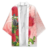 New Zealand Fantail Kimono Maori Koru With Pohutukawa Flowers LT05 Unisex Red - Polynesian Pride