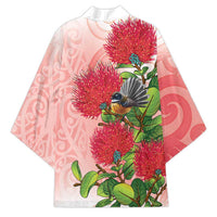 New Zealand Fantail Kimono Maori Koru With Pohutukawa Flowers LT05 - Polynesian Pride