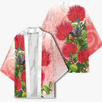 New Zealand Fantail Kimono Maori Koru With Pohutukawa Flowers LT05 - Polynesian Pride