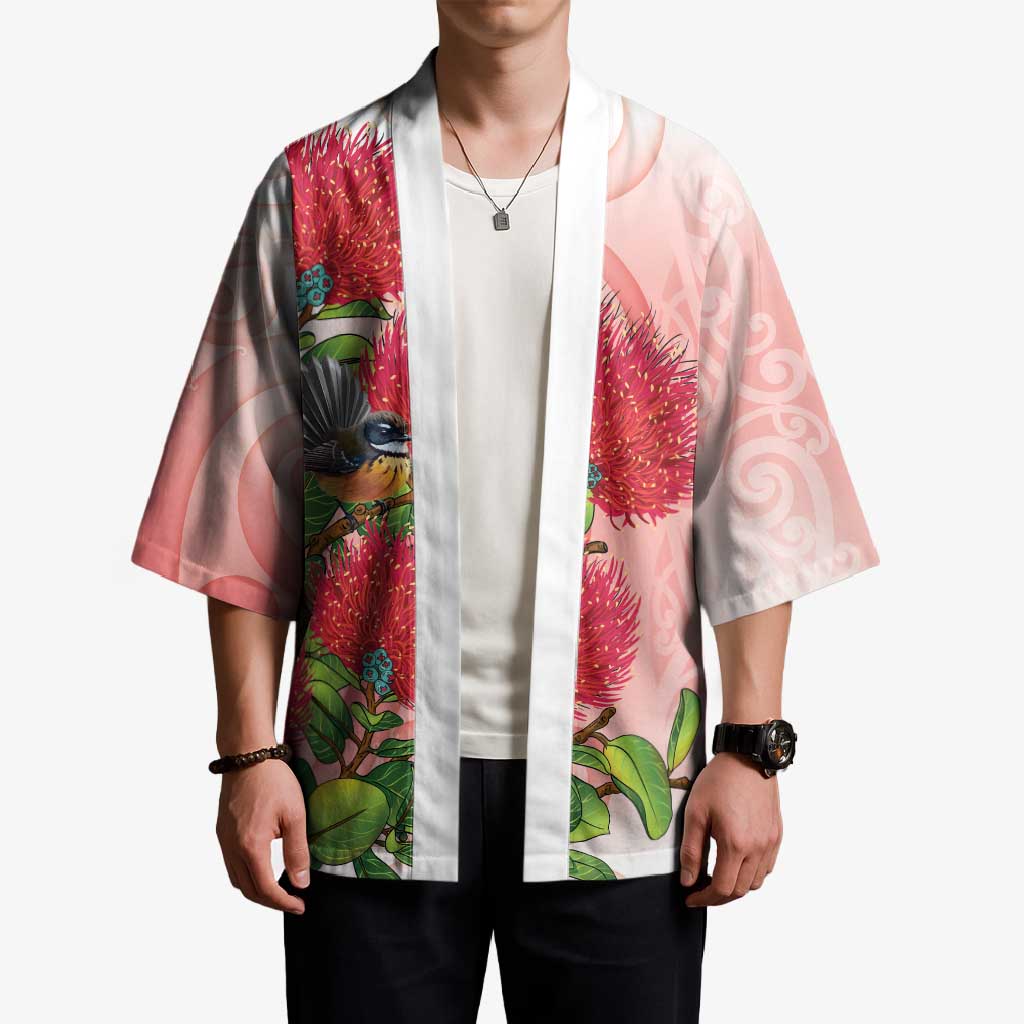 New Zealand Fantail Kimono Maori Koru With Pohutukawa Flowers LT05 - Polynesian Pride