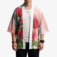 New Zealand Fantail Kimono Maori Koru With Pohutukawa Flowers LT05 - Polynesian Pride