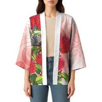 New Zealand Fantail Kimono Maori Koru With Pohutukawa Flowers LT05 - Polynesian Pride