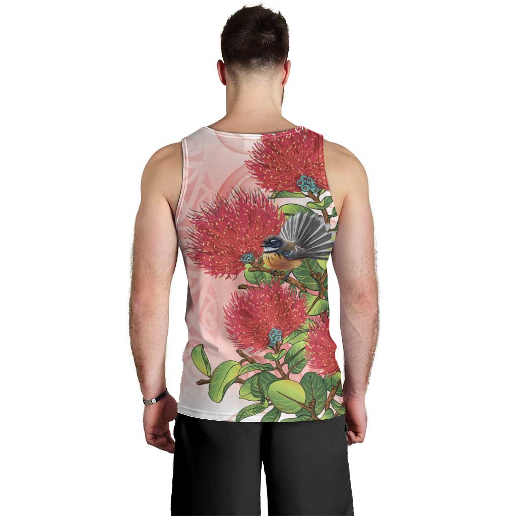 New Zealand Fantail Men Tank Top Maori Koru With Pohutukawa Flowers LT05 - Polynesian Pride