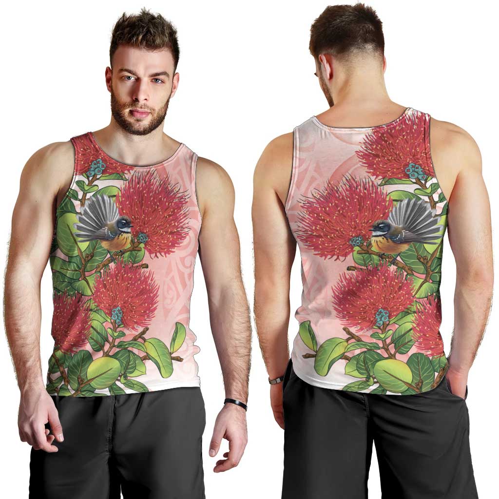 New Zealand Fantail Men Tank Top Maori Koru With Pohutukawa Flowers LT05 - Polynesian Pride