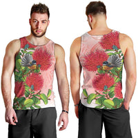 New Zealand Fantail Men Tank Top Maori Koru With Pohutukawa Flowers LT05 - Polynesian Pride