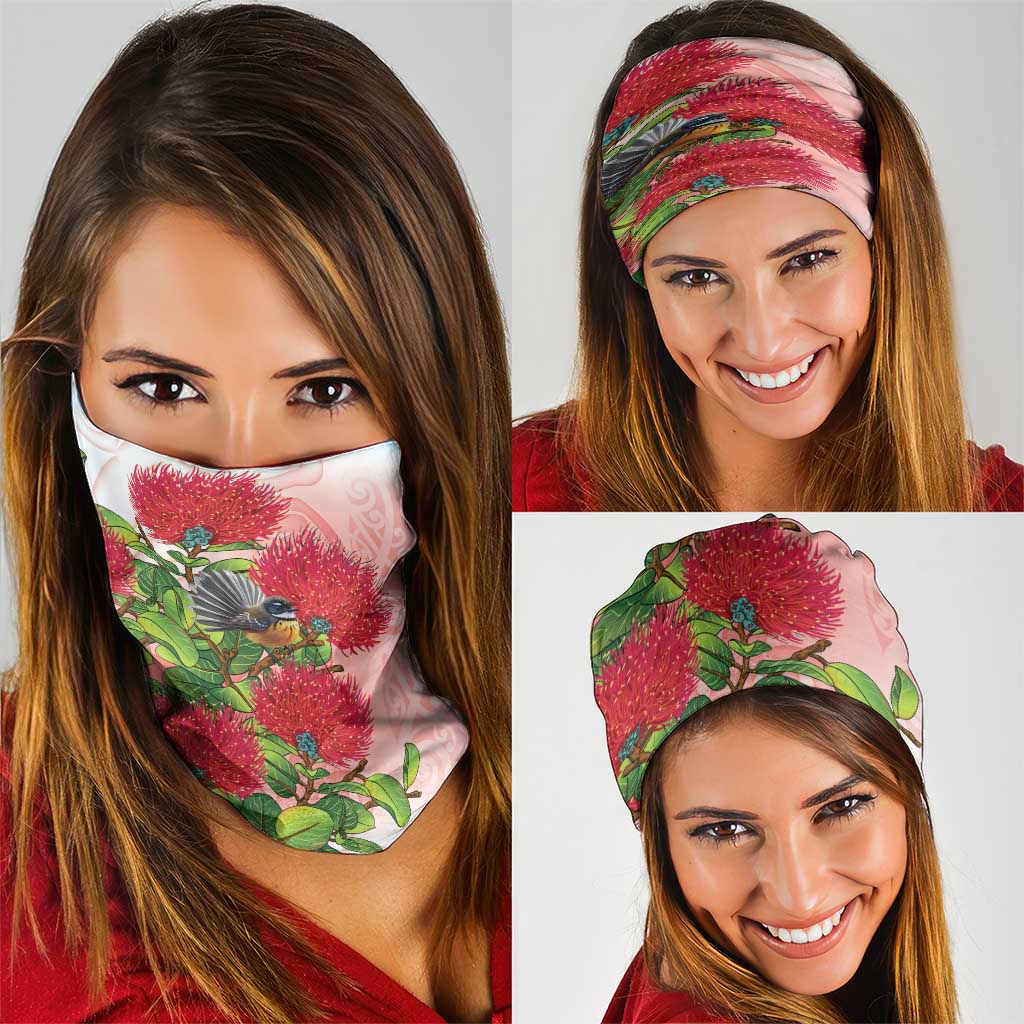 New Zealand Fantail Neck Gaiter Maori Koru With Pohutukawa Flowers - Polynesian Pride