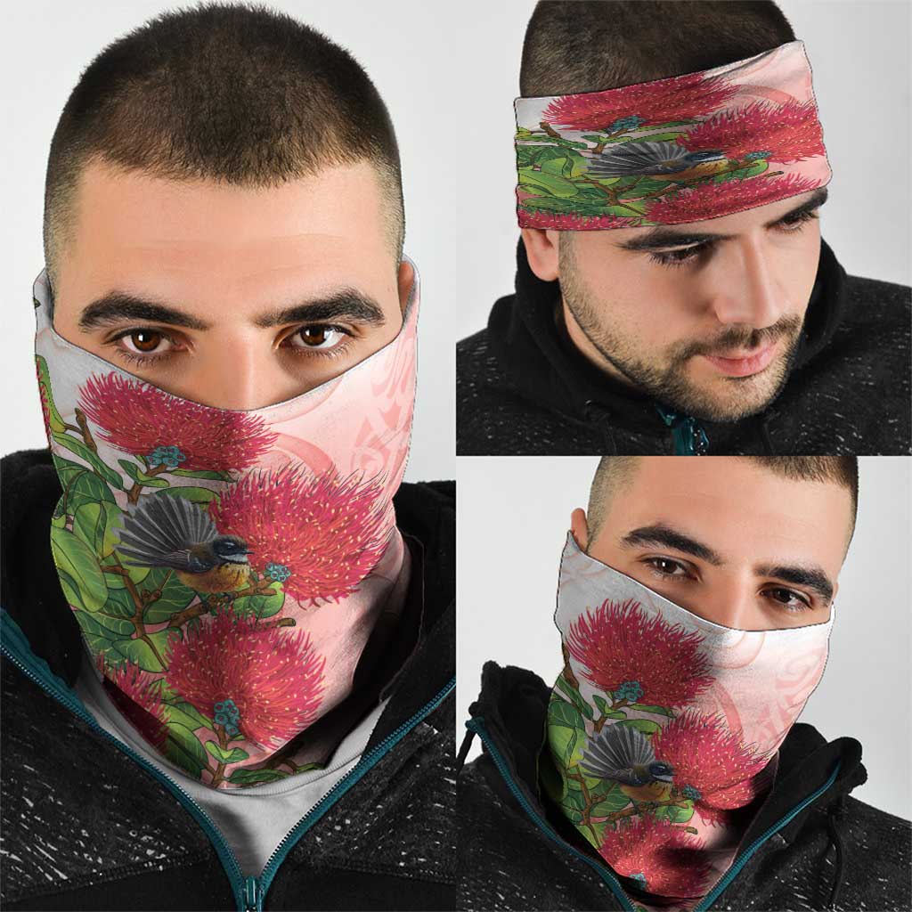 New Zealand Fantail Neck Gaiter Maori Koru With Pohutukawa Flowers - Polynesian Pride
