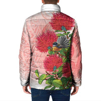 New Zealand Fantail Padded Jacket Maori Koru With Pohutukawa Flowers - Polynesian Pride