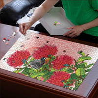 New Zealand Fantail Puzzle Maori Koru With Pohutukawa Flowers - Polynesian Pride