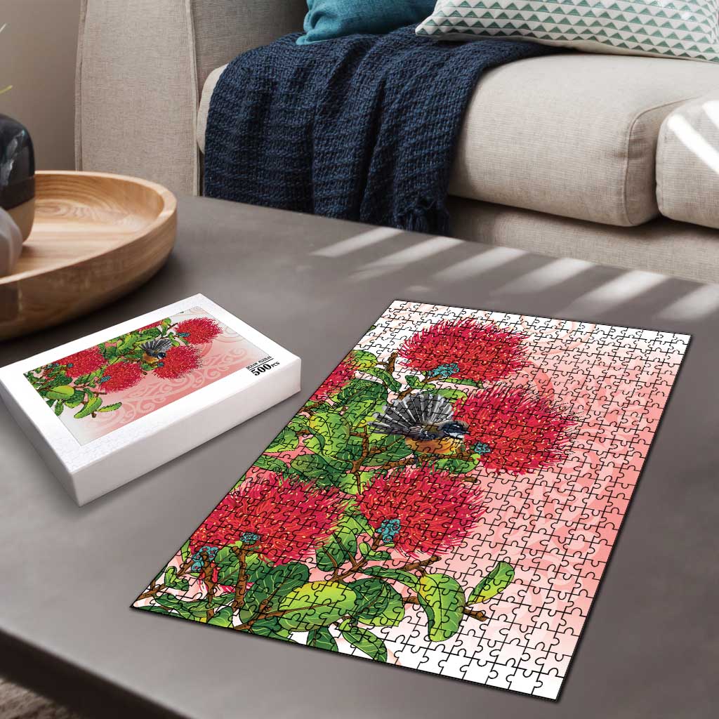 New Zealand Fantail Puzzle Maori Koru With Pohutukawa Flowers - Polynesian Pride
