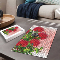 New Zealand Fantail Puzzle Maori Koru With Pohutukawa Flowers - Polynesian Pride