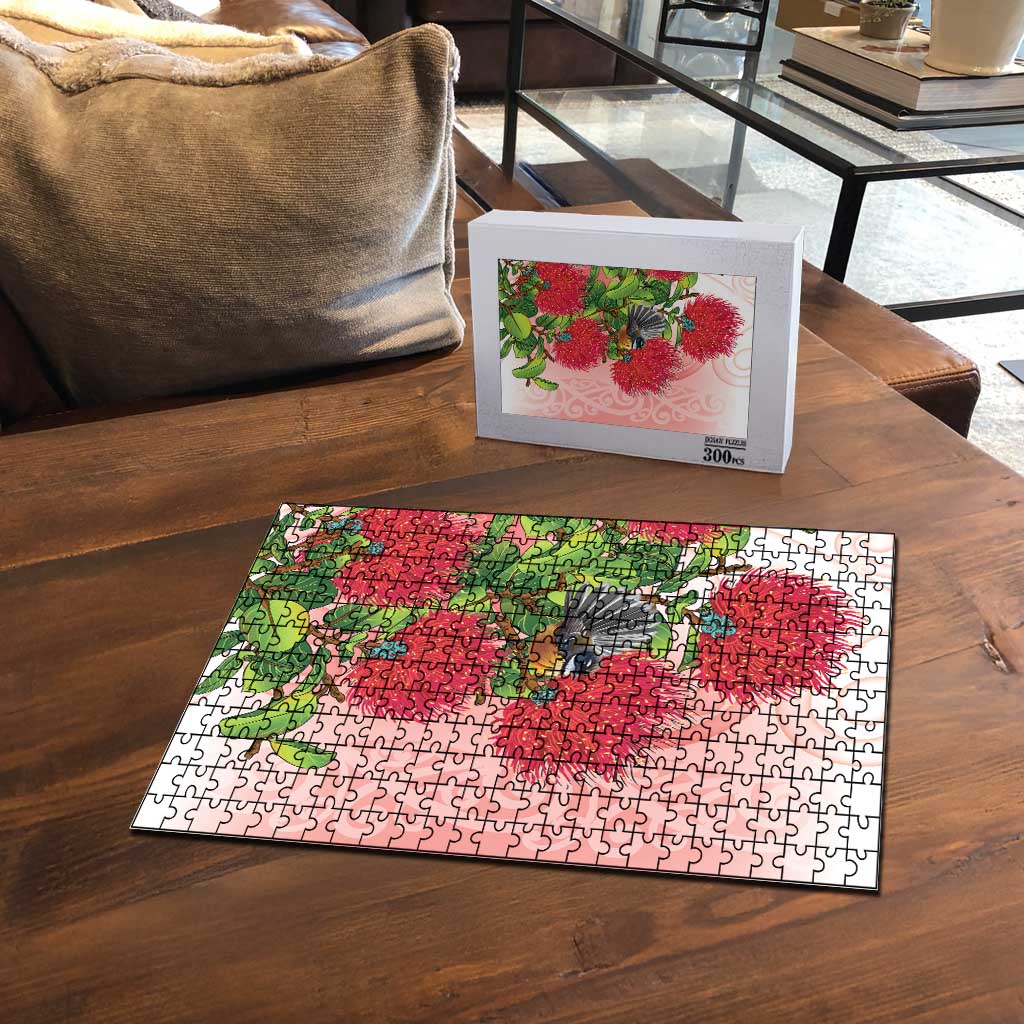 New Zealand Fantail Puzzle Maori Koru With Pohutukawa Flowers - Polynesian Pride