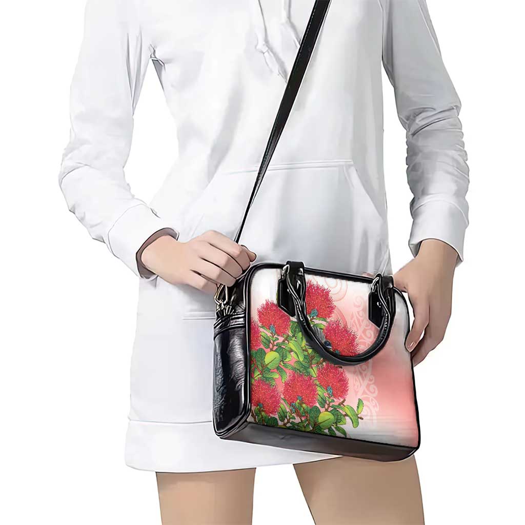 New Zealand Fantail Shoulder Handbag Maori Koru With Pohutukawa Flowers - Polynesian Pride