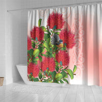 New Zealand Fantail Shower Curtain Maori Koru With Pohutukawa Flowers LT05 - Polynesian Pride