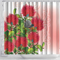 New Zealand Fantail Shower Curtain Maori Koru With Pohutukawa Flowers LT05 - Polynesian Pride