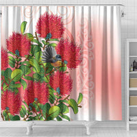 New Zealand Fantail Shower Curtain Maori Koru With Pohutukawa Flowers LT05 - Polynesian Pride