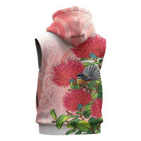 New Zealand Fantail Sleeveless Hoodie Maori Koru With Pohutukawa Flowers LT05 - Polynesian Pride