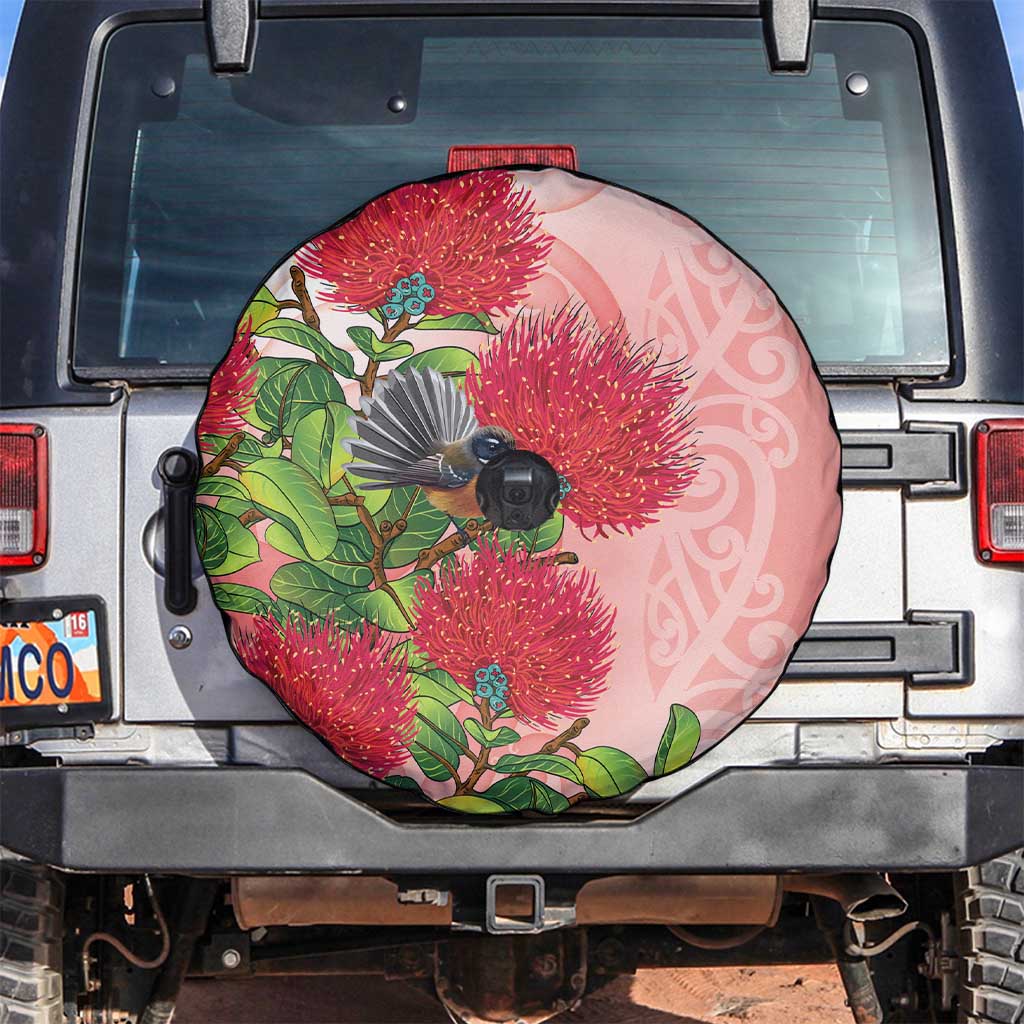 New Zealand Fantail Spare Tire Cover Maori Koru With Pohutukawa Flowers LT05 Red - Polynesian Pride
