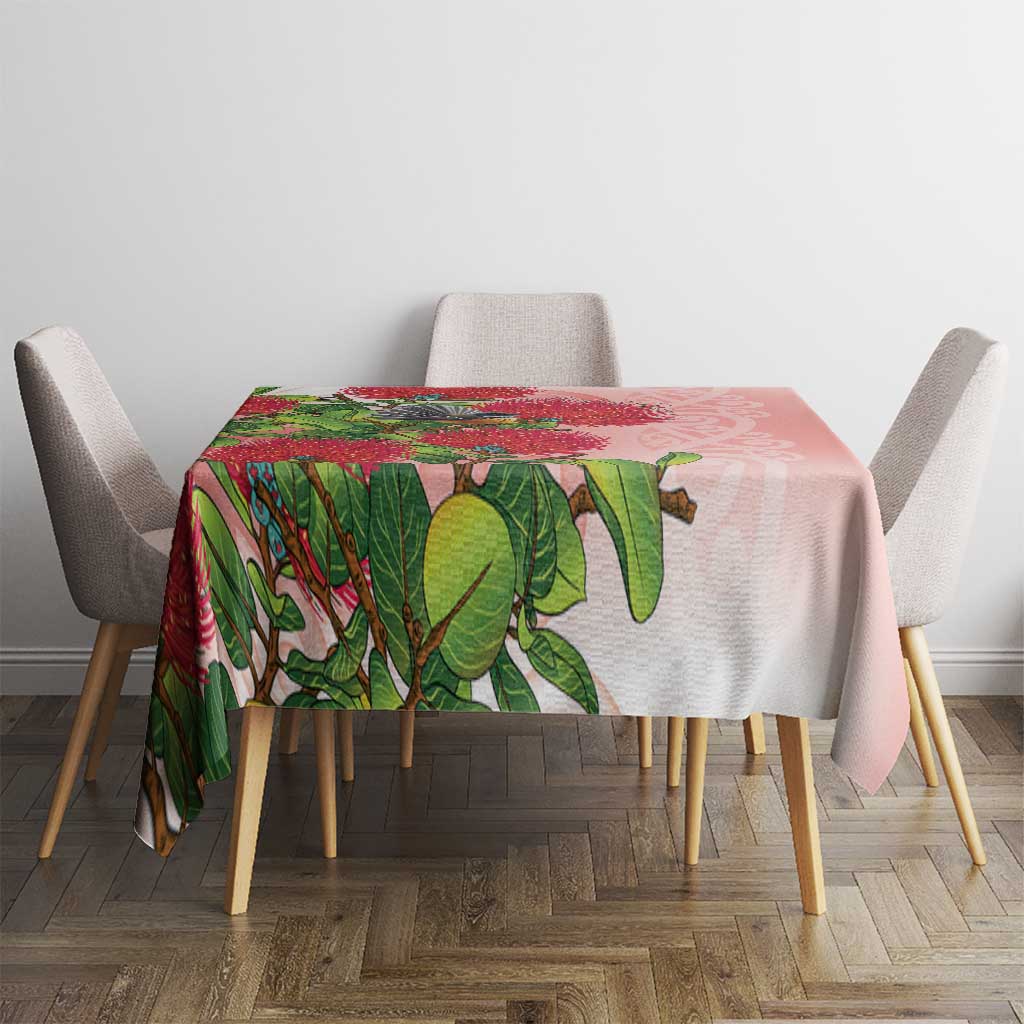 New Zealand Fantail Tablecloth Maori Koru With Pohutukawa Flowers - Polynesian Pride