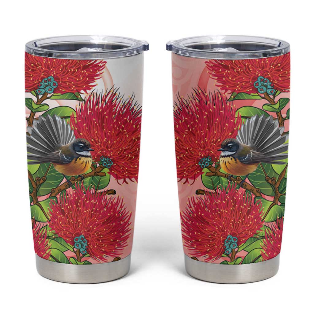 New Zealand Fantail Tumbler Cup Maori Koru With Pohutukawa Flowers LT05 Red - Polynesian Pride