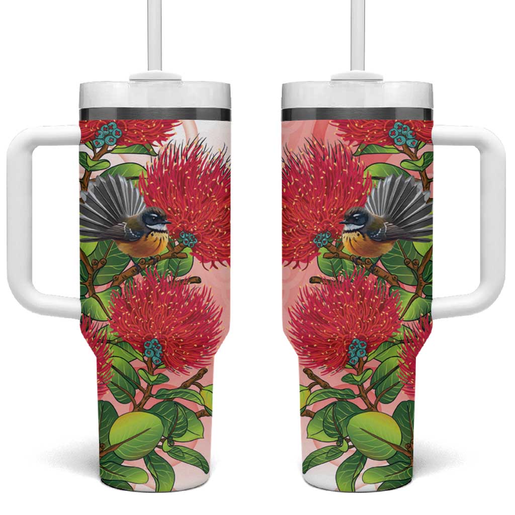 New Zealand Fantail Tumbler With Handle Maori Koru With Pohutukawa Flowers - Polynesian Pride