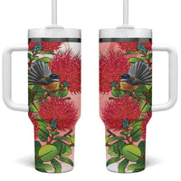 New Zealand Fantail Tumbler With Handle Maori Koru With Pohutukawa Flowers - Polynesian Pride
