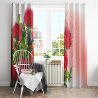 New Zealand Fantail Window Curtain Maori Koru With Pohutukawa Flowers - Polynesian Pride