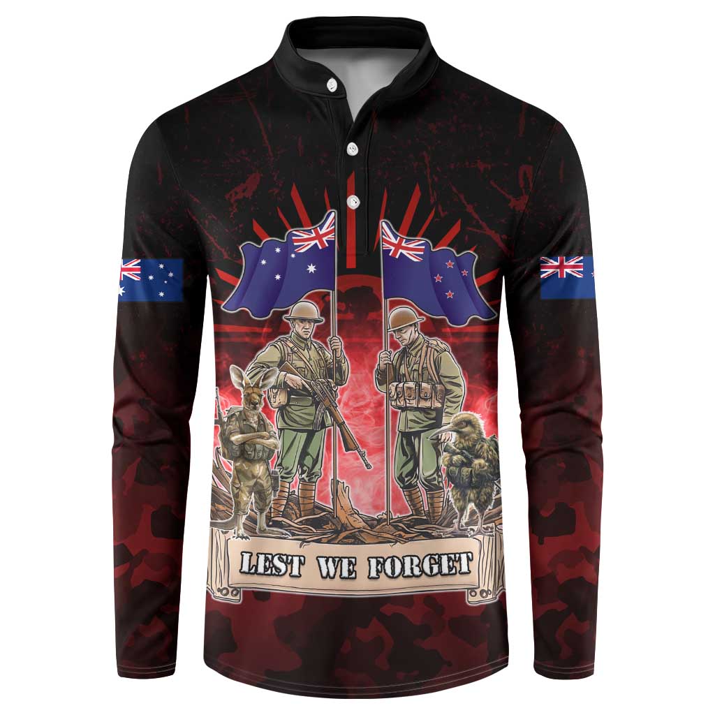 Australia And New Zealand ANZAC Day Button Sweatshirt Soldiers Lest We Forget