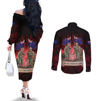 Australia And New Zealand ANZAC Day Couples Matching Off The Shoulder Long Sleeve Dress and Long Sleeve Button Shirt Soldiers Lest We Forget