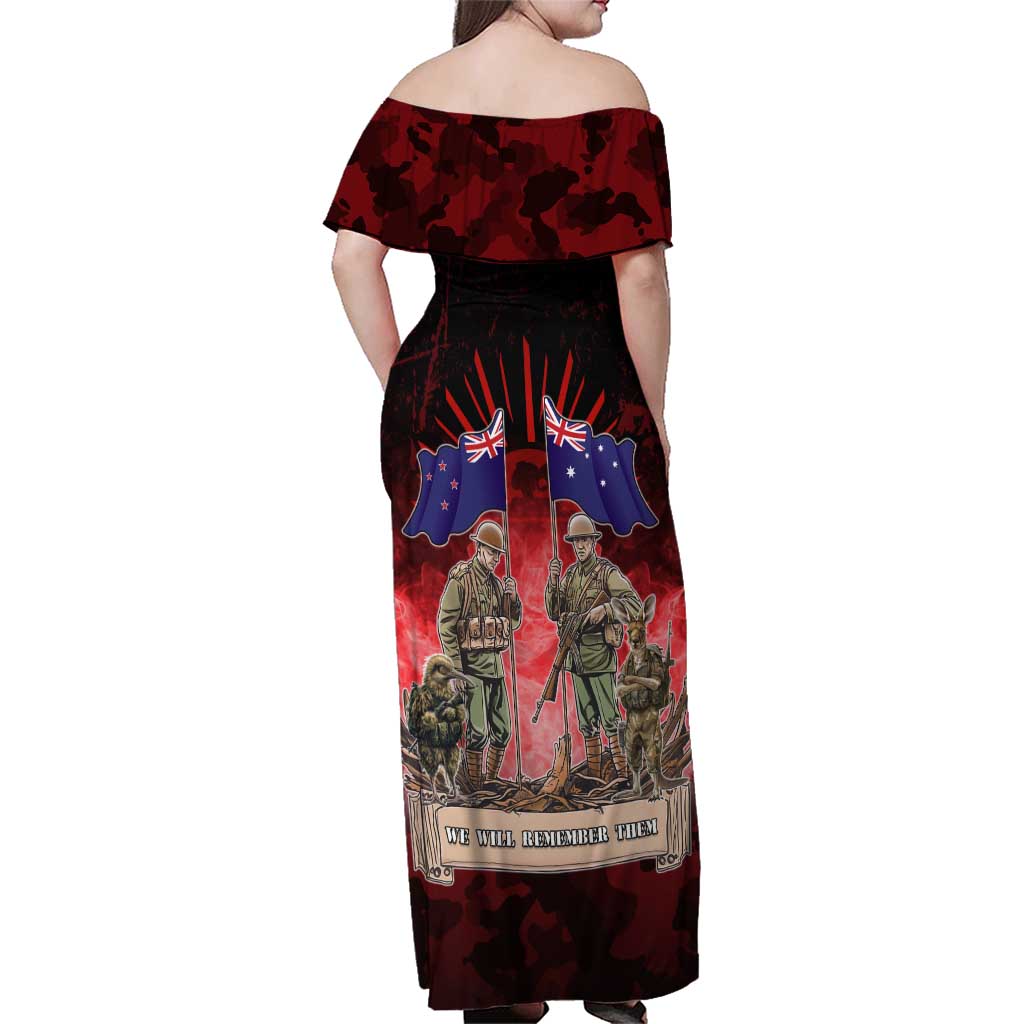 Australia And New Zealand ANZAC Day Family Matching Off Shoulder Maxi Dress and Hawaiian Shirt Soldiers Lest We Forget